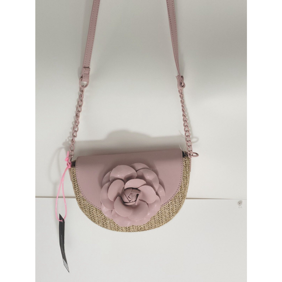 Women's Like Dreams Blush Pink Flower Straw/Wicker Crossbody/Shoulder Bag. - Picture 3 of 12